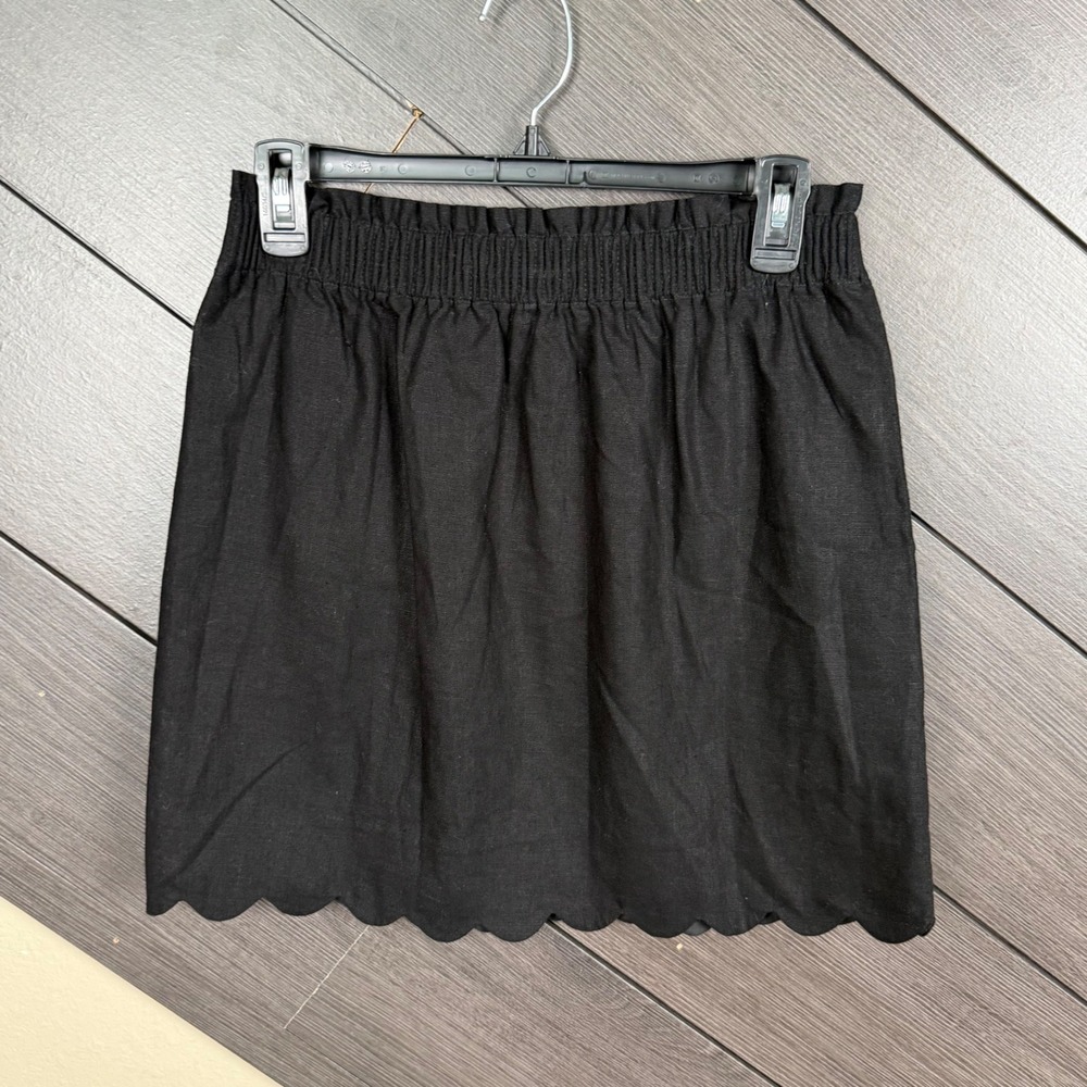 J.Crew Women's Size 2 Black Linen Cotton Scalloped Hem Mini Skirt Lined